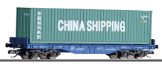[Nákladní vozy] → [Nízkostěnné] → [4-osé plošinové] → 01400: nákladní vůz plošinový modrý ložený kontejnerem 40 ′