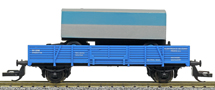 [Nákladní vozy] → [Nízkostěnné] → [Ostatní] → : nízkostěnný nářaďový vůz modrý s nákladem maringotky „Elektrizace železnic“