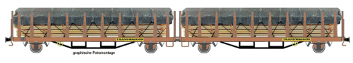 [Nákladní vozy] → [Nízkostěnné] → [Ostatní] → NW52212: dvojdílný plošinový nákladní vůz červenohnědý ložený dřevěnými trámy