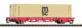 [Nákladní vozy] → [Nízkostěnné] → [2-osé kontejnerové Lgs 579] → 47706: plošinový nákladní vůz červený s krémovým kontejnerem „msc“