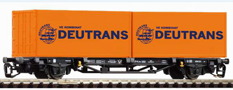 [Nákladní vozy] → [Nízkostěnné] → [2-osé kontejnerové Lgs 579] → 47715: černý se dvěma oranžovými kontejnery „Deutrans“