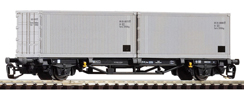 [Nákladní vozy] → [Nízkostěnné] → [2-osé kontejnerové Lgs 579] → 47721: plošinový vůz s nákladem 2x 20′ kontejnerů „Linz“
