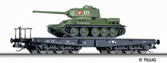 [Nákladní vozy] → [Nízkostěnné] → [6-osé plošinové] → 15618 E: černý s nákladem tanku T34/85