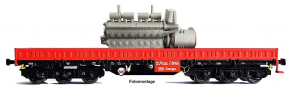 [Nákladní vozy] → [Nízkostěnné] → [6-osé nízkostěnné] → NW52062: nízkostěnný nákladní vůz červený s nákladem dieselového motoru typu EMD 567B