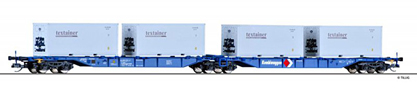 [Nákladní vozy] → [Nízkostěnné] → [6-osé Kombiwaggon] → 501367: modrý s šedými kontejnery 20′ „Textainer“