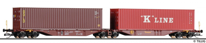 [Nákladní vozy] → [Nízkostěnné] → [6-osé Kombiwaggon] → 18070: dvoudílný kontejnerový vůz se dvěma kontejnery 40′