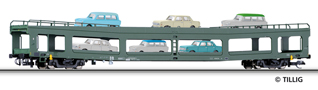 [Nákladní vozy] → [Speciální] → [Na přepravu aut] → 01661: zelený na přepravu aut s nákladem 3x Trabant 601 a 3x Wartburg 353
