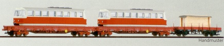[Soupravy] → [Nákladní] → 501096: set dvou nákladních vozů Res s nákladem tramvají Tatra a vozu Ks s bednou