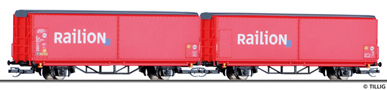 [Soupravy] → [Nákladní] → 01796: set dvou nákladních vozů s posuvnými bočnicemi „Raillion“
