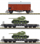 [Soupravy] → [Nákladní] → 01627-1: set krytého vozu a dvou plošinových vozů s tanky T34/85