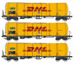 [Soupravy] → [Nákladní] → 96200012: set tří žlutých kotlových vozů s logem „DHL“