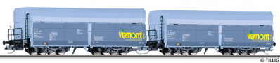 [Soupravy] → [Nákladní] → 01079: set dvou nákladních samovýsypných vozů s logem „viamont“