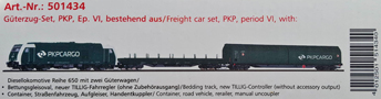 [Program „Start“] → [Soupravy] → 501434: set dieselové lokomotivy TRAXX BR 285 a dvou nákladních vozů